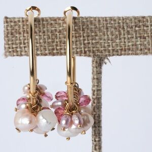 Earrings with Freshwater Pearls and Pink Tourmaline Gold plated B5